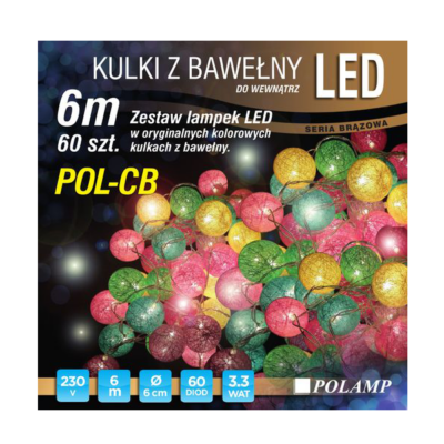 LED Ziemassvētku lampiņas Balles 6m 60LED Vītne Balta Silta Iekštelpu