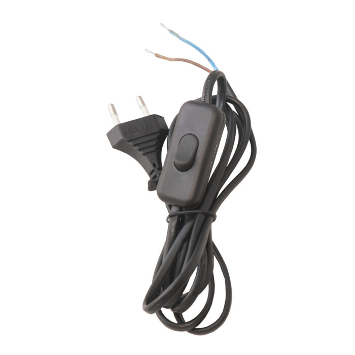Pistikuga juhe lülitiga must, 2m, 2×0,75mm², 2,5A