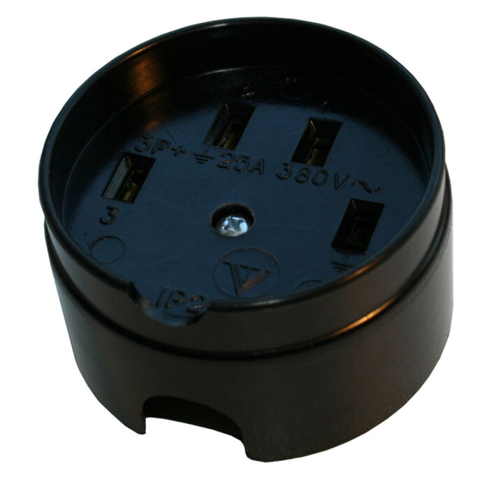 Power socket 25A 380V round black