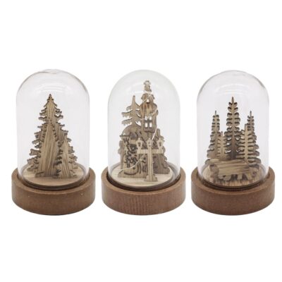 Wooden ornament with glass dome