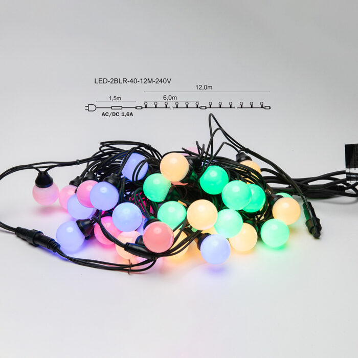 Artus Pro Straight LED gaismas ķēde ar bumbiņām 40LED 12m MULTI-COLOR