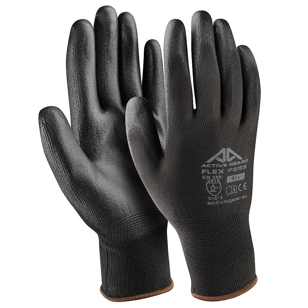 Work gloves thin poly / black PU + green edge Active FLEX 8 / M PP