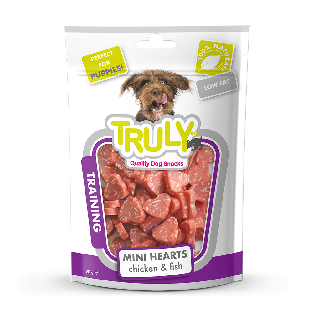 8718692582576 1 Truly Dogs Mini Hearts Chicken Fish 90 g