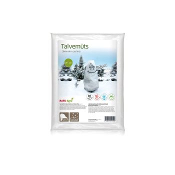 Talvemüts okaspuudele ja püsikutele 0,8 x 1,2 m, pildiga (segukast nägu, kuuseke, tähekesed)