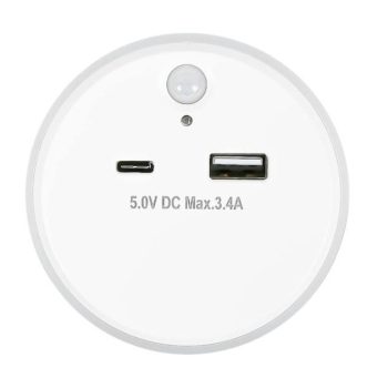 LED-öölamp Benson hämaraanduriga, liikumisanduriga, USB-A ja USB-C, 0,3W 230V valge