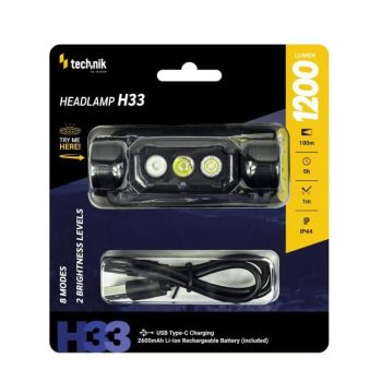 LED-pealamp Technik H33 SST20 LED, 1200lm, IP44, USB-laetav
