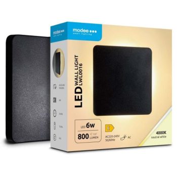 LED-fassaadivalgusti MODEE (LWL0016) kandiline 6W (800 lumen) IP65 135x135x42mm, must