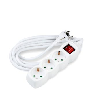 Pikendusjuhe 3-osaline lülitiga 1,5m, 3500W, 1,5mm2, valge