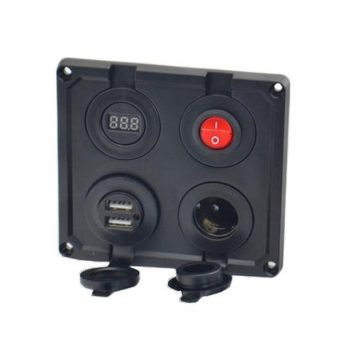 4in 1 lülitiga süvistatav sigaretisüütaja pesa +2x USB laadimispesa voltmeetriga