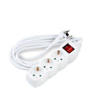Pikendusjuhe 3-osaline lülitiga 3m kaabel, 3500W, 1,5mm2, valge