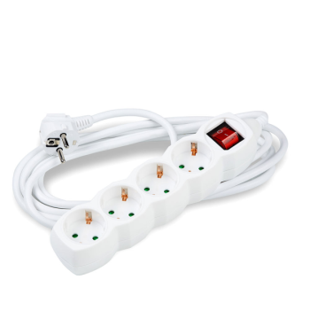 Pikendusjuhe 4-osaline lülitiga 5m kaabel, 3500W, 1,5mm2, valge