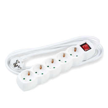 Pikendusjuhe 5-osaline lülitiga 3m kaabel, 3500W, 1,5mm2, valge