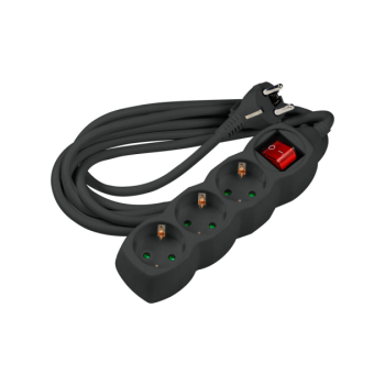Pikendusjuhe 3-osaline lülitiga 3m kaabel, 3500W, 1,5mm2, must