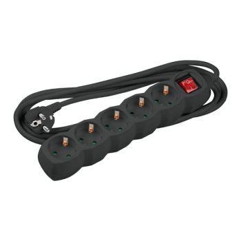 Pikendusjuhe 5-osaline lülitiga 3m kaabel, 3500W, 1,5mm2, must