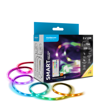 LED-riba MODEE 12W 2x1,5m 550lm 230V RGB+2700K (soe valgus), 2x liikumisandur, puldiga juhitav