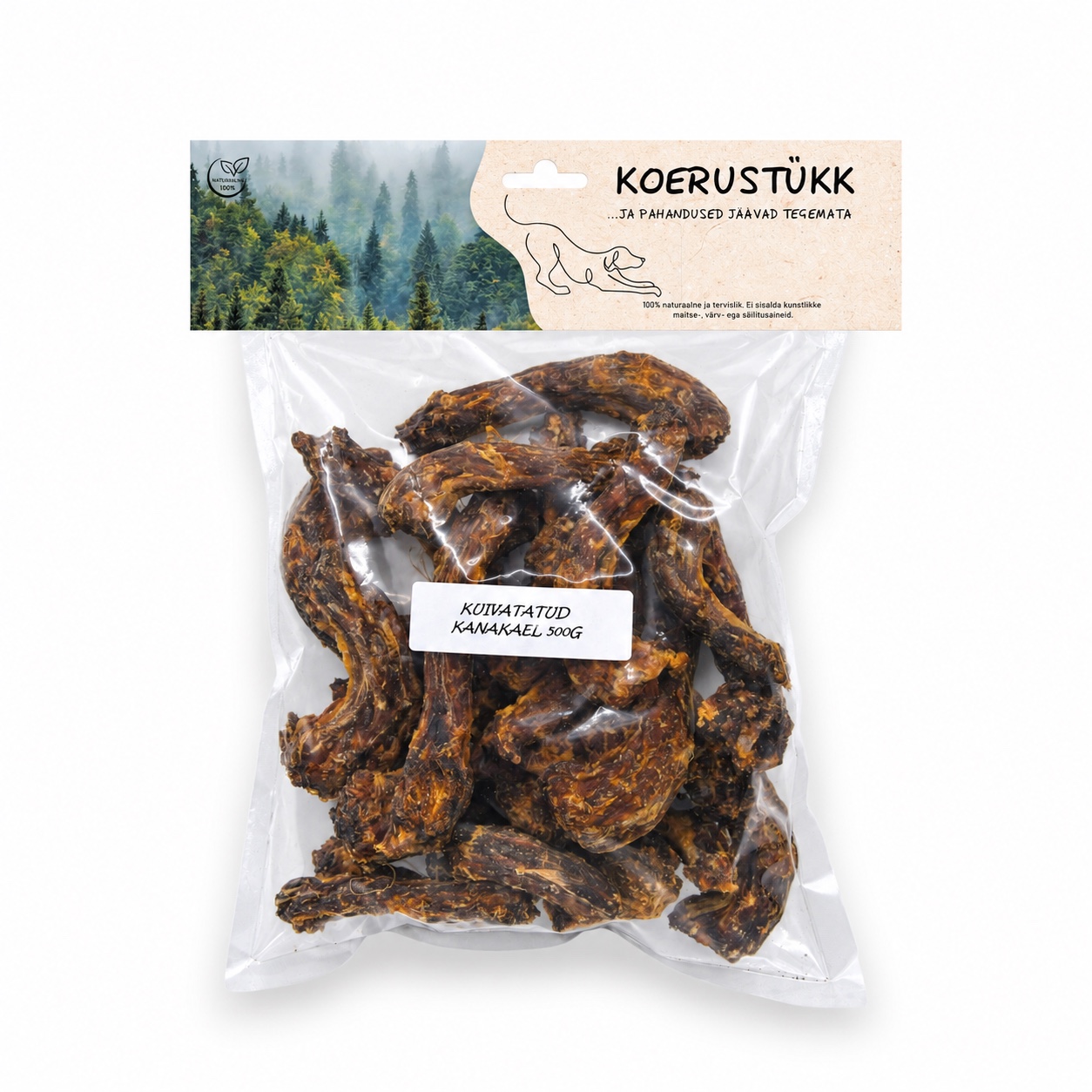 Koerustükk kuivatatud kanakael koerale 500g
