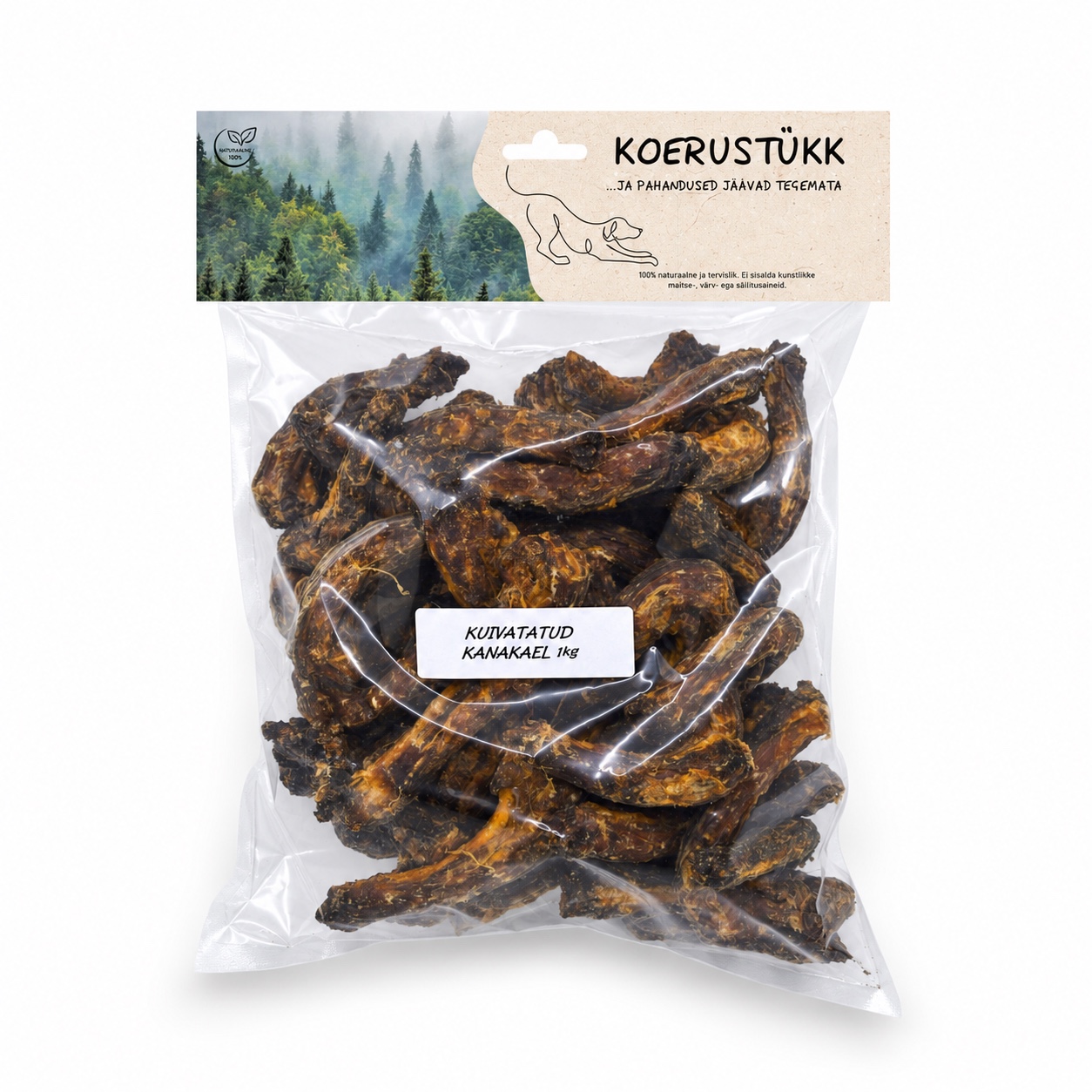 Koerustükk kuivatatud kanakael koerale 1kg