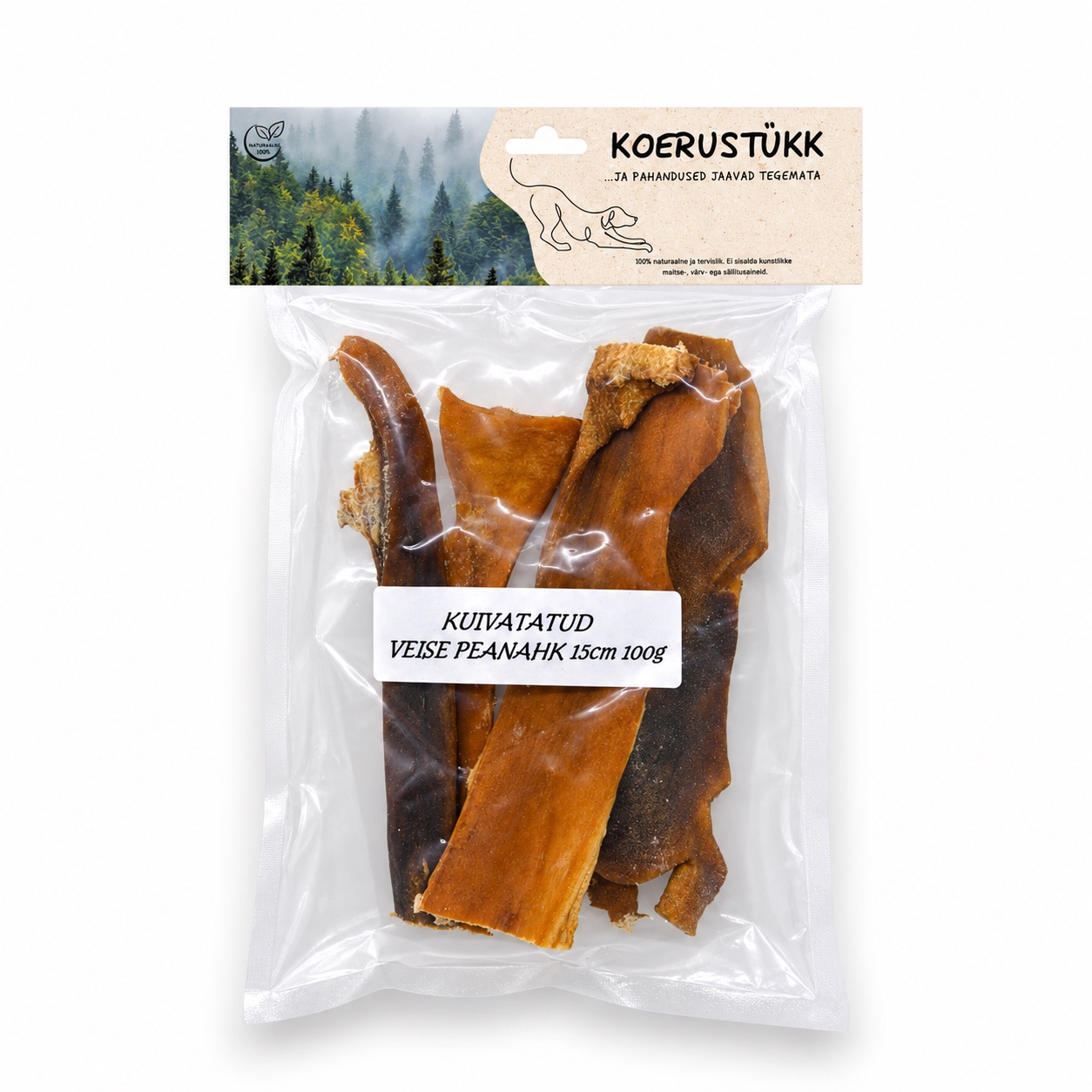 Koerustükk kuivatatud veise peanahk 15cm koerale 100g