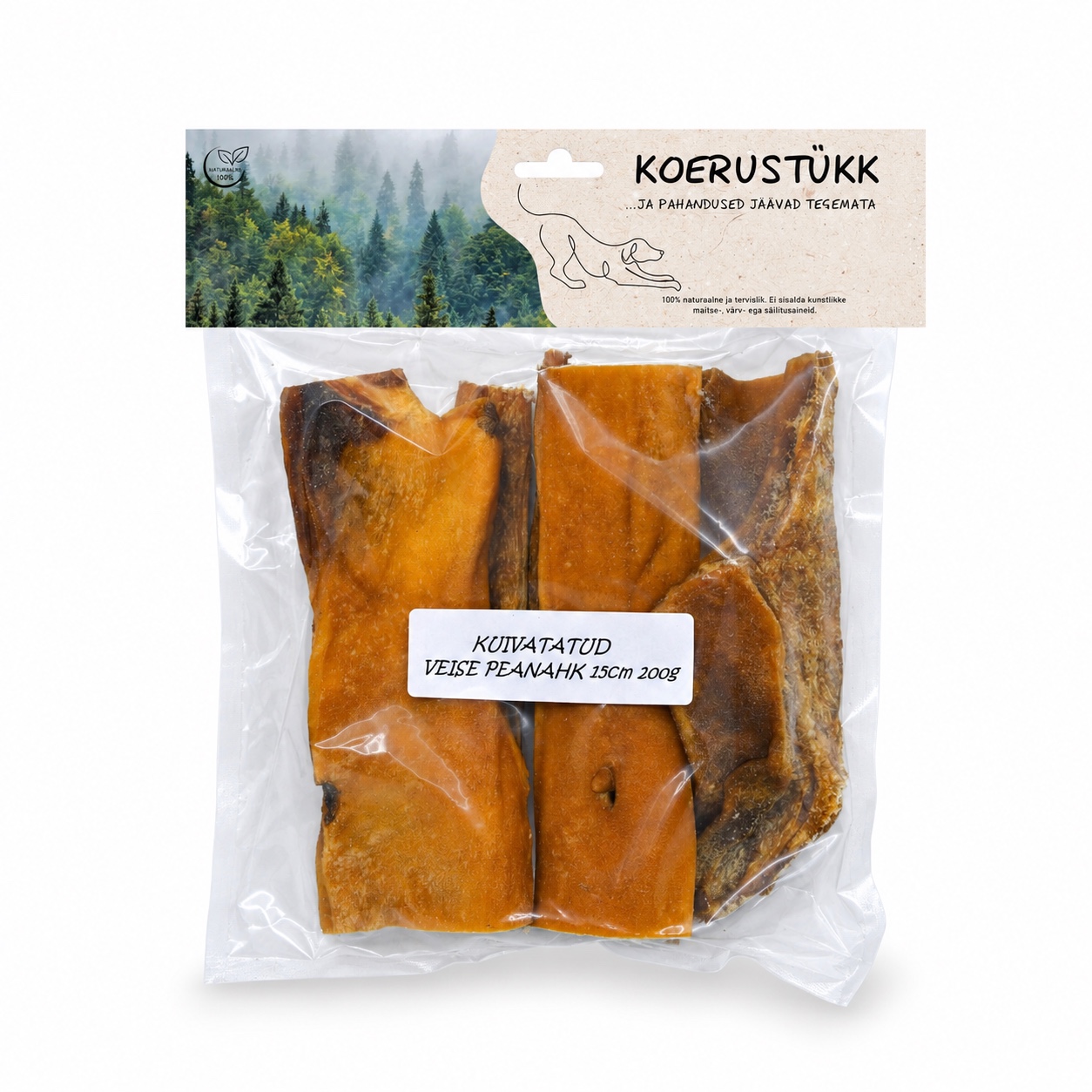 Koerustükk kuivatatud veise peanahk 15cm koerale 200g