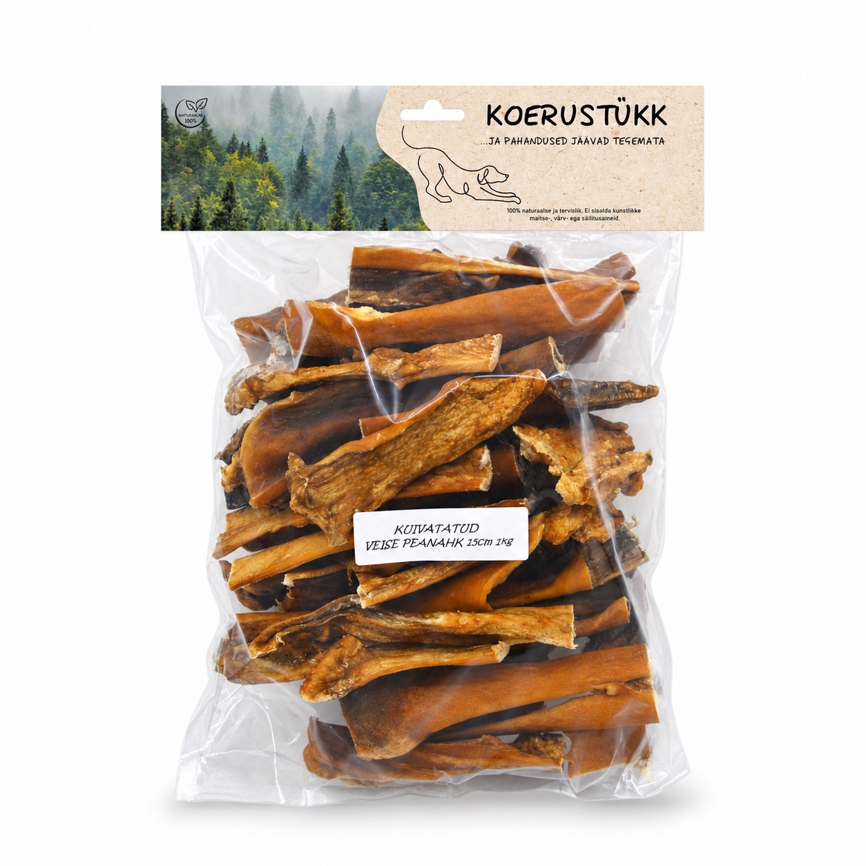 Koerustükk kuivatatud veise peanahk 15cm koerale 1kg