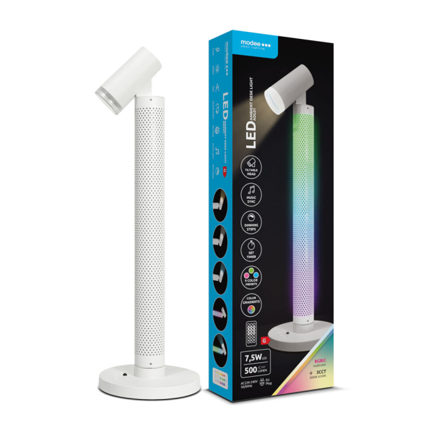 LED-laualamp 7,5W 500lm 3CCT + RGB + pult, pikkus 42cm, valge korpus