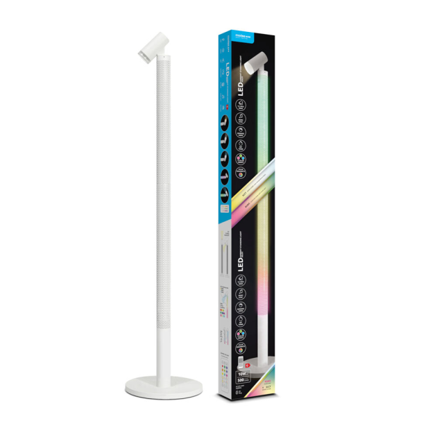 LED-põrandalamp 10W 500lm 3CCT + RGB + pult, pikkus 95cm, valge korpus